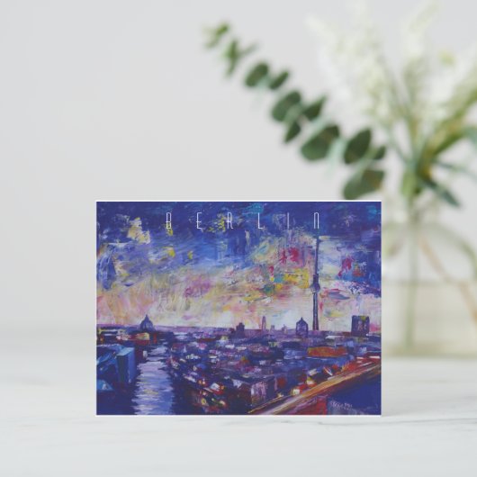 Berlijnse indrukwekkende Skyline bij nacht Briefkaart (Staand voorkant)