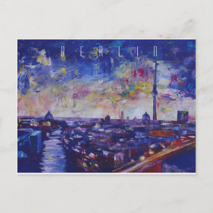 Berlijnse indrukwekkende Skyline bij nacht Briefkaart