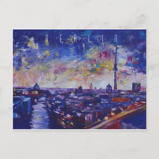 Berlijnse indrukwekkende Skyline bij nacht Briefkaart (Voorkant)