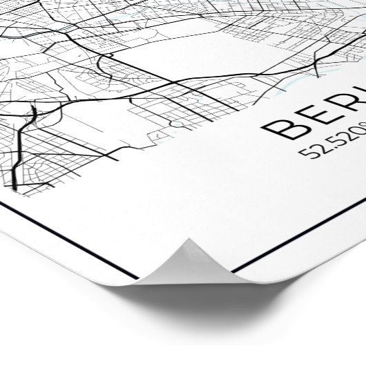 Berlijnse kaart - Berlijn, zwart-wit Poster (Hoek)