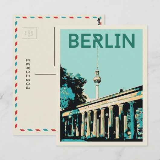 Berlijnse uitzicht met Fernsehturm illustratie Dui Briefkaart (Voorkant / Achterkant)