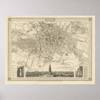 Berlin 1850 Map, Historic German City Illustration Poster