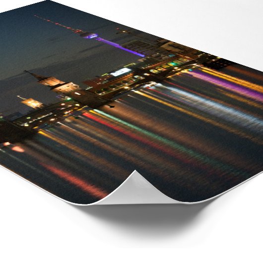 Berlin Alexanderplatz Oberbaum Bridge night Poster (Hoek)