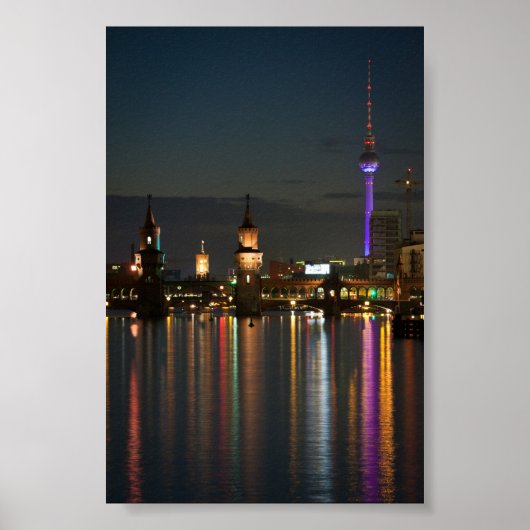 Berlin Alexanderplatz Oberbaum Bridge night Poster (Voorkant)