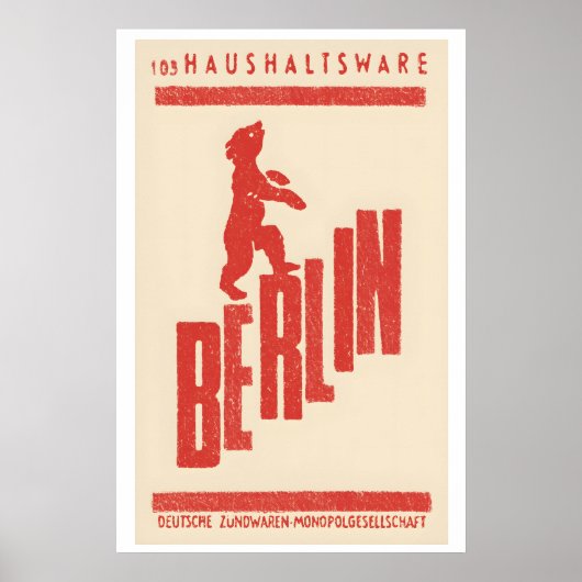 Berlin Bear Matchbox Label Print – Vintage German (Voorkant)