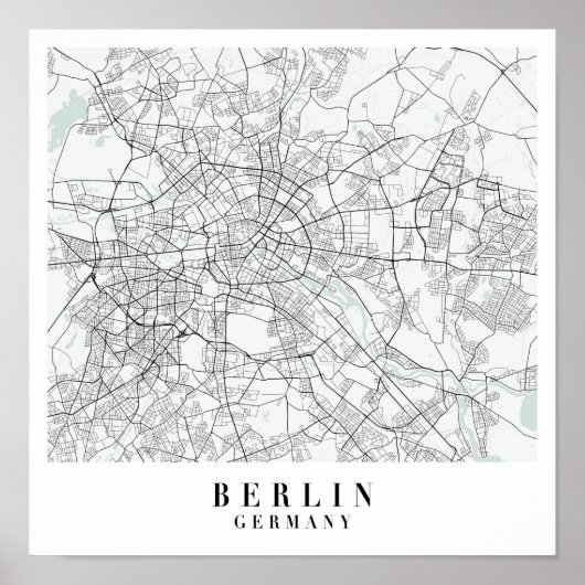 Berlin Duitsland Blue Water Street Map Poster (Voorkant)