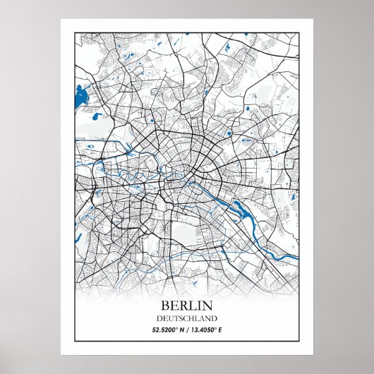 Berlin Duitsland City Map Coordinates Poster (Voorkant)
