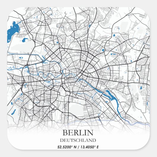 Berlin Duitsland City Map Coordinates Vierkante Sticker (Voorkant)