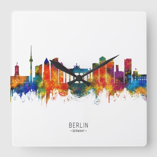 Berlin Germany Skyline Vierkante Klok (Voorkant)
