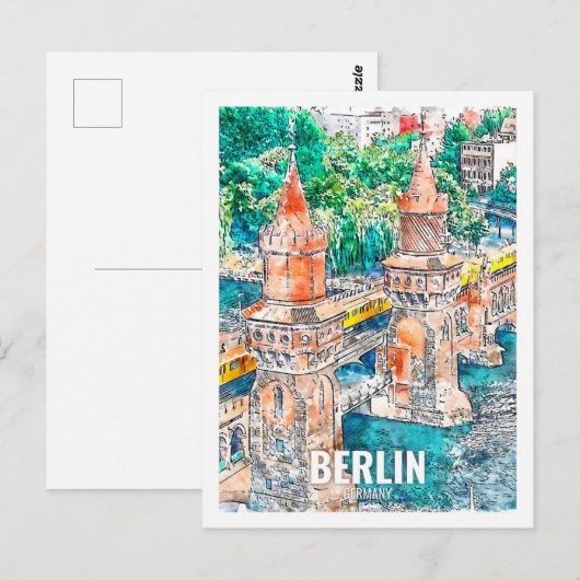 Berlin Germany Travel Place Waterverf Briefkaart (Voorkant / Achterkant)