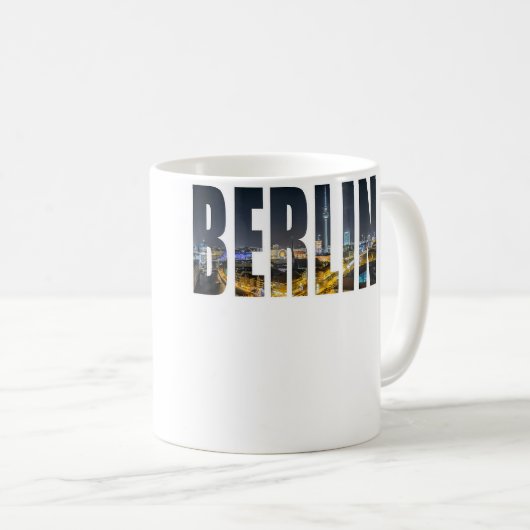 Berlin Germany Urban Skyline Photography Font Koffiemok (Voorkant rechts)