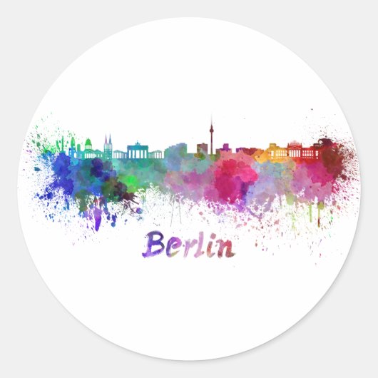 Berlin skyline in watercolor ronde sticker (Voorkant)