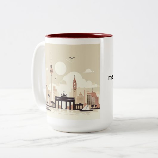 Berlin Skyline Tasse – Heimatliebe Pur Tweekleurige Koffiemok (Voorkant links)