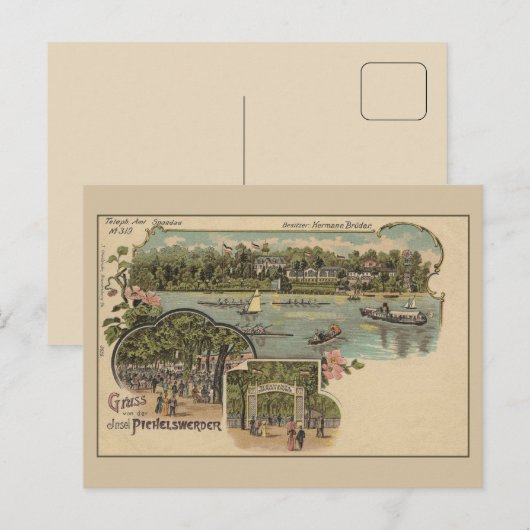 Berlin Spandau Pichelswerder isle Litho Briefkaart (Voorkant / Achterkant)