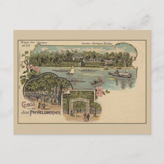 Berlin Spandau Pichelswerder isle Litho Briefkaart (Voorkant)