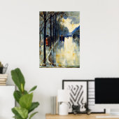 Berlin Street in Late Herfst,  schilderij Poster (Thuiskantoor)