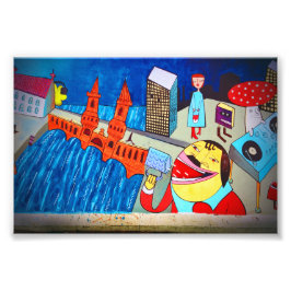Berlin Wall Graffiti Artwork Street Art Duitsland Foto Afdruk