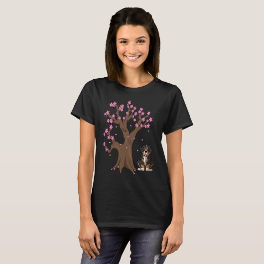 Bermese Mountain Dog Love r Sakura Flower T-shirt (Voorkant volledig)