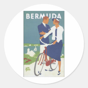 Bermuda Ad met een jong zeiltype koppel Ronde Sticker