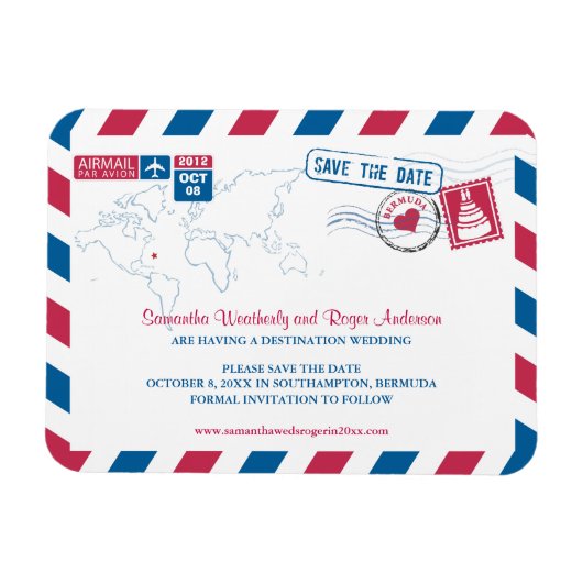 Bermuda Air Mail Bruiloft Bewaar de datum sz 3x4 Magneet (Horizontaal)
