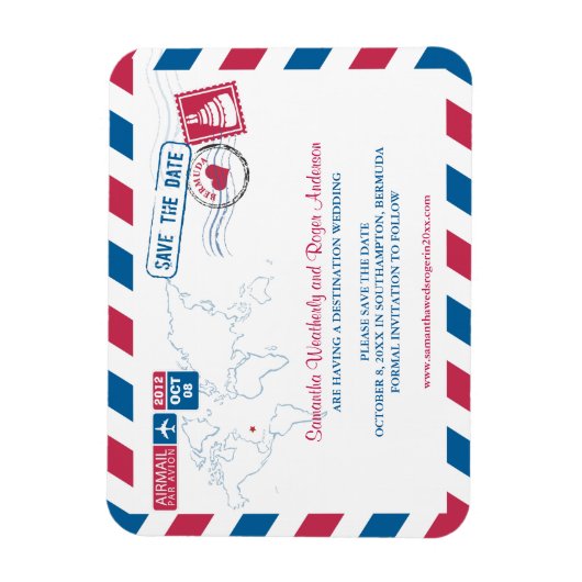 Bermuda Air Mail Bruiloft Bewaar de datum sz 3x4 Magneet (Verticaal)
