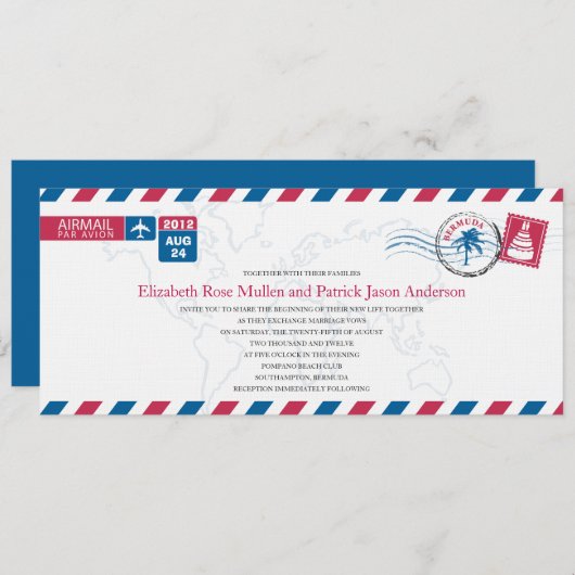 BERMUDA Airmail Huwelijksuitnodiging Kaart (Voorkant / Achterkant)