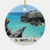 Bermuda Blue Ocean Rocky Beach Foto van Kerstmis Keramisch Ornament (Voorkant)