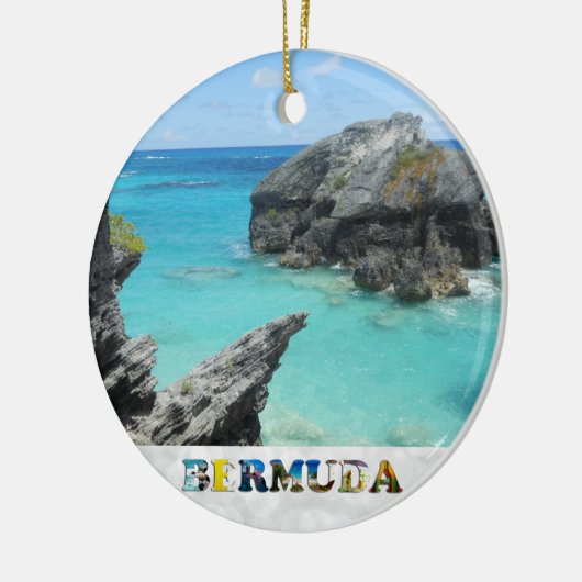 Bermuda Blue Ocean Rocky Beach Foto van Kerstmis Keramisch Ornament (Links)