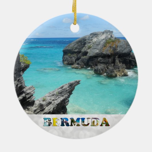 Bermuda Blue Ocean Rocky Beach Foto van Kerstmis Keramisch Ornament (Achterkant)