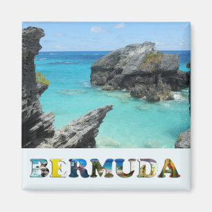 Bermuda Blue Ocean Rocky Beach Travel Foto Magneet