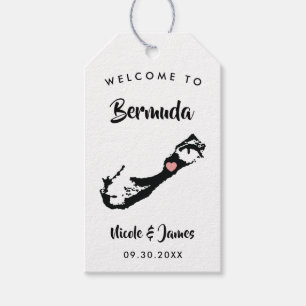 Bermuda bruiloft welkomsttas Labels, eilandkaart Cadeaulabel