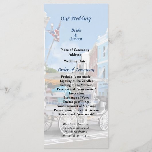Bermuda - Carriage Ride Hamilton Wedding Programme Programmakaart (Voorkant)
