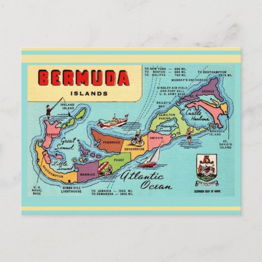 Bermuda Eiland Kaart Ansichtkaart (Voorkant)