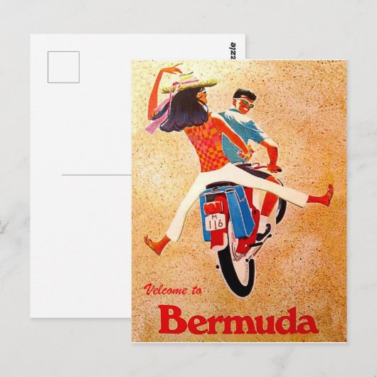 Bermuda, gelukkig stel op motorfiets rijden briefkaart (Voorkant / Achterkant)