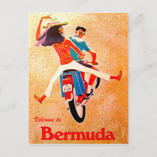 Bermuda, gelukkig stel op motorrit briefkaart