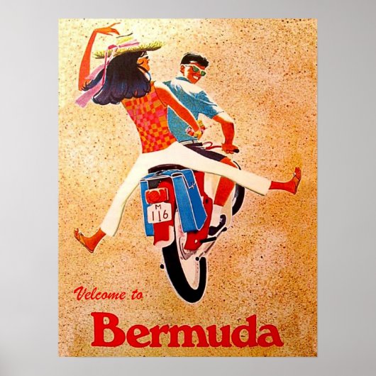 Bermuda, gelukkig stel op motorrit poster (Voorkant)