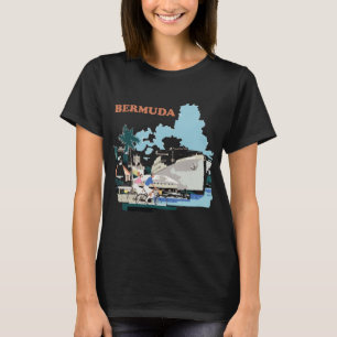 Bermuda Haven Zeilboot Blauwe Vintage Reis T-shirt