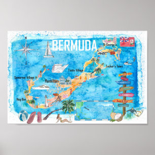 Bermuda Island Travel poster Favorite Tourist Map