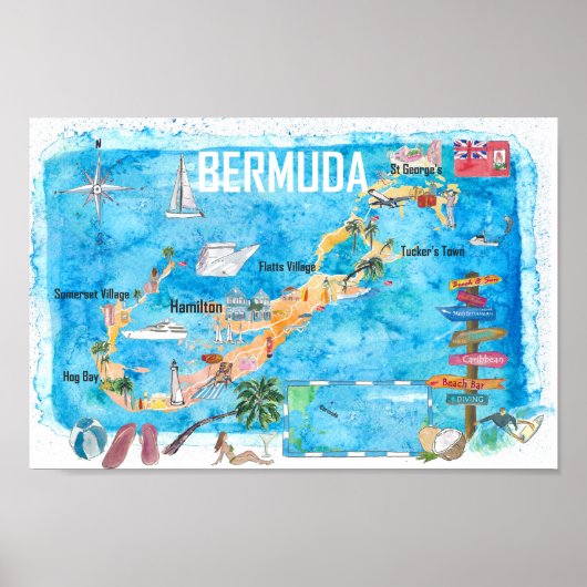 Bermuda Island Travel poster Favorite Tourist Map (Voorkant)