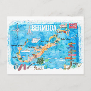 Bermuda Island Travel poster Favorite Tourist Map Briefkaart
