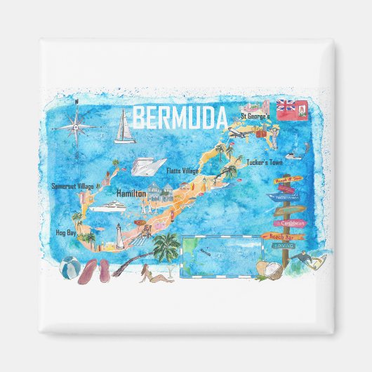 Bermuda Island Travel poster Favorite Tourist Map_ Magneet (Voorkant)