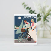 Bermuda, jong koppel met fietsen langs de kust briefkaart (Staand voorkant)