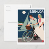 Bermuda, jong stel met fietsen langs de kust briefkaart (Voorkant / Achterkant)