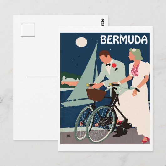 Bermuda, jong stel met fietsen langs de kust briefkaart (Voorkant / Achterkant)