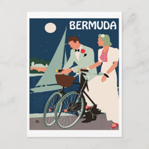Bermuda, jong stel met fietsen langs de kust briefkaart