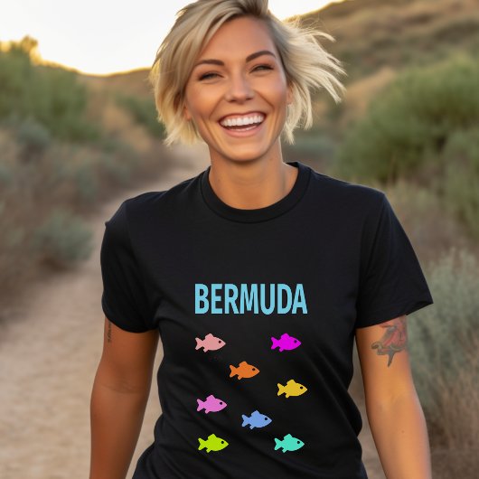 Bermuda Kleurrijke Visschool Donkere Kleur T-shirt