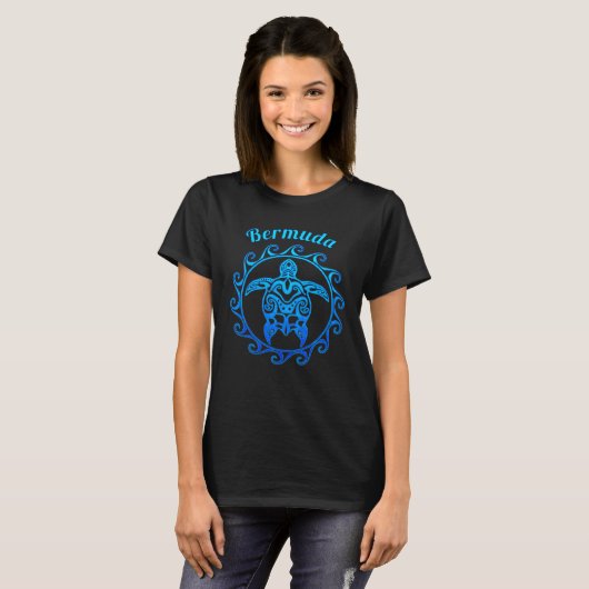 Bermuda Ocean Blue Tribal Turtle T-shirt (Voorkant volledig)