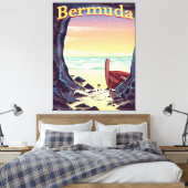 Bermuda Pirate Cave reisposter Canvas Afdruk (Insitu (Slaapkamer))