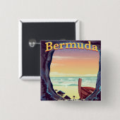 Bermuda Pirate Cave-reisposter Vierkante Button 5,1 Cm (Voorkant /achterkant)