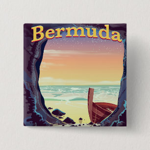 Bermuda Pirate Cave-reisposter Vierkante Button 5,1 Cm